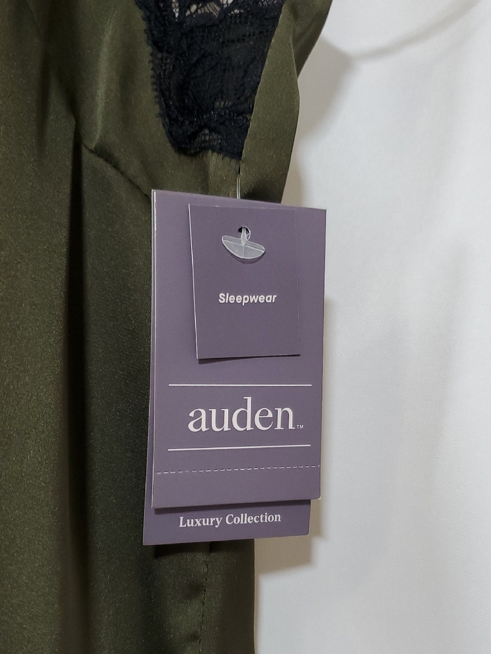 Auden™ Luxury Collection Women's Lace Trim Satin Pajama Tank Top -  Olive Green - Picture 8 of 14